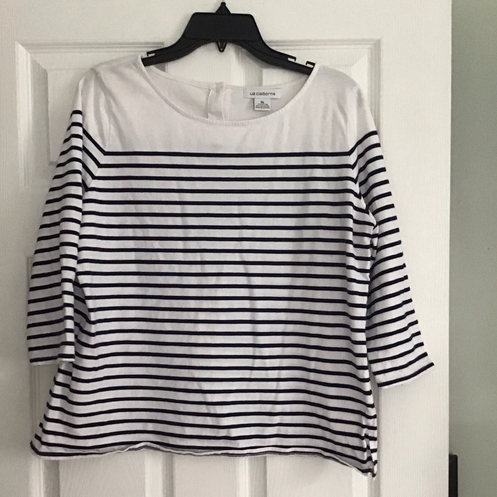 Liz Claiborne Shirt Womens XL Blue Striped Long Sleeve Blouse